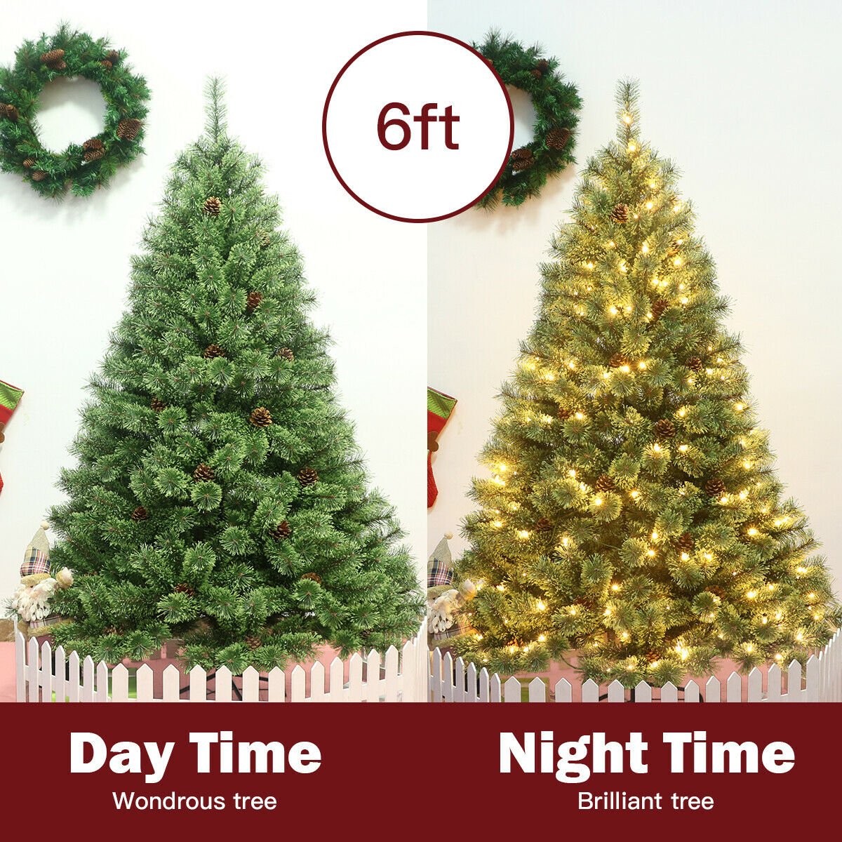 6 Feet Pre-Lit PVC Artificial Carolina Pine Tree with LED Lights view 3