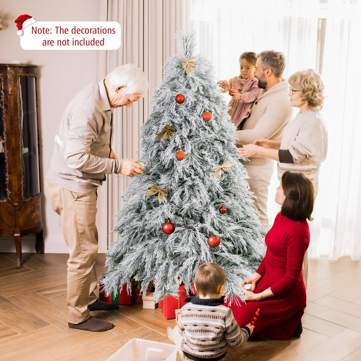 6 Feet Pre-Lit Snow Flocked Christmas Tree with Warm White LED Lights-6 ft view 3