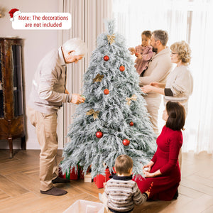 6 Feet Pre-Lit Snow Flocked Christmas Tree with Warm White LED Lights-6 ft view 3