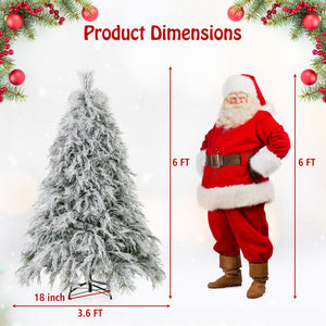 6 Feet Pre-Lit Snow Flocked Christmas Tree with Warm White LED Lights-6 ft view 4