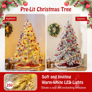 6 Feet Pre-Lit Snow Flocked Christmas Tree with Warm White LED Lights-6 ft view 7