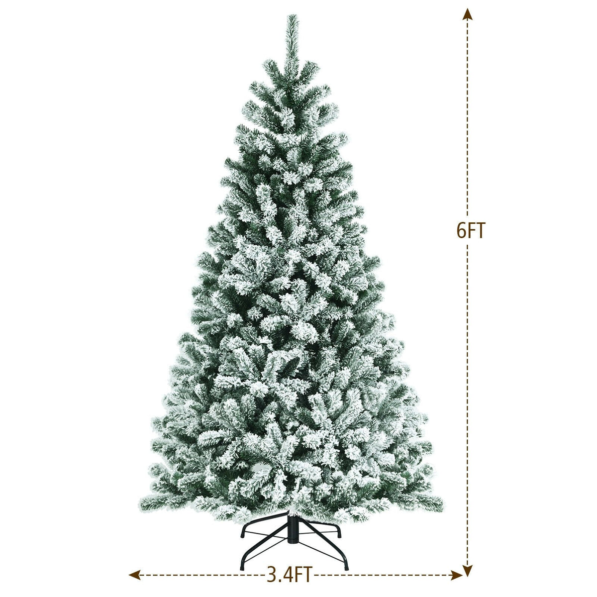 6 Feet Pre-lit Snow Flocked Hinged Christmas Tree with 928 Tips and Metal Stand-6 ft view 4