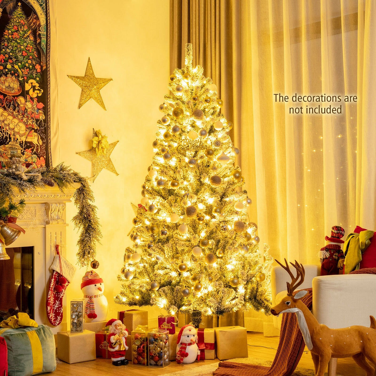 6 Feet Pre-lit Snow Flocked Hinged Christmas Tree with 928 Tips and Metal Stand-6 ft view 9