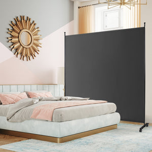 6 Feet Single Panel Rolling Room Divider with Smooth Wheels-Dark Gray view 3