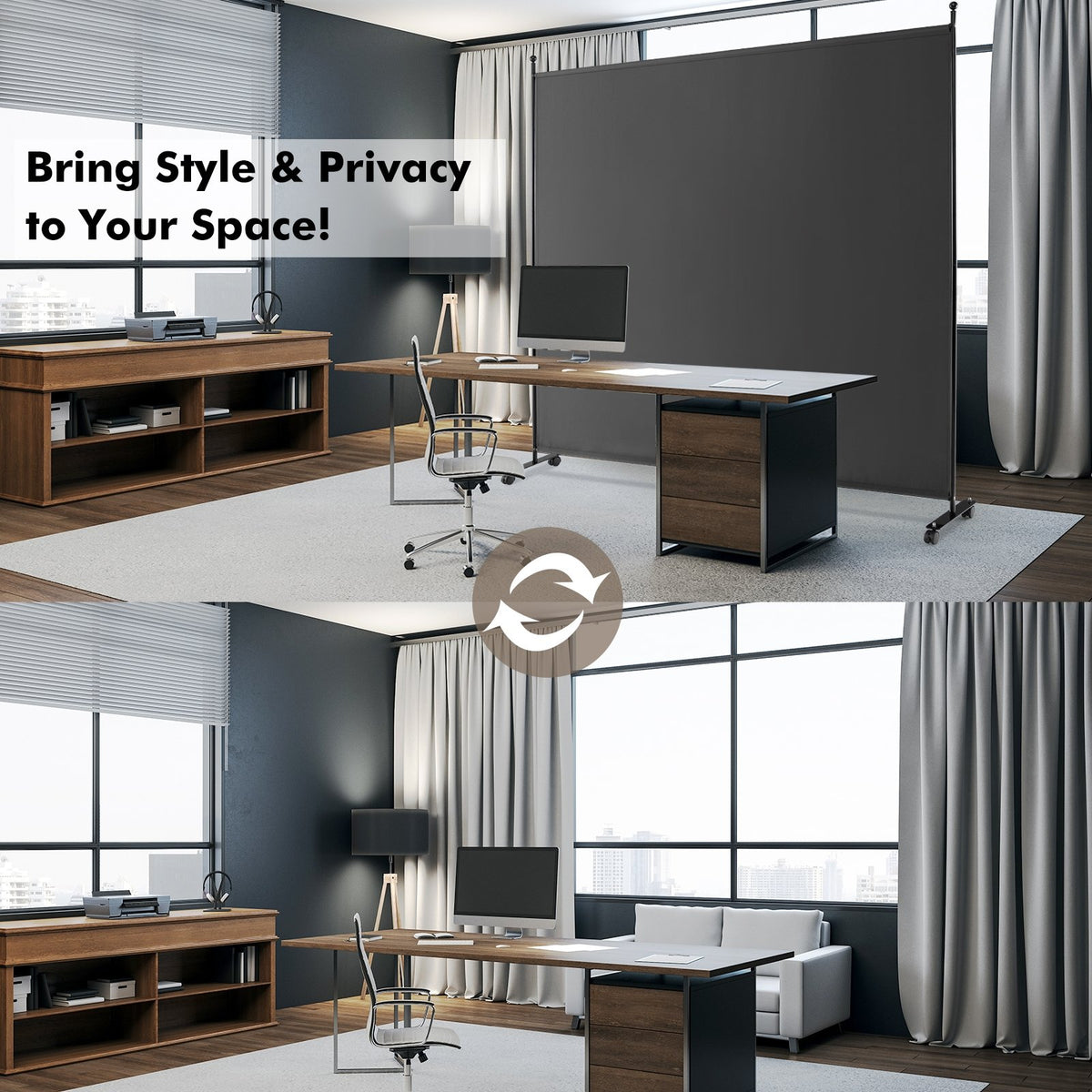 6 Feet Single Panel Rolling Room Divider with Smooth Wheels-Dark Gray view 5