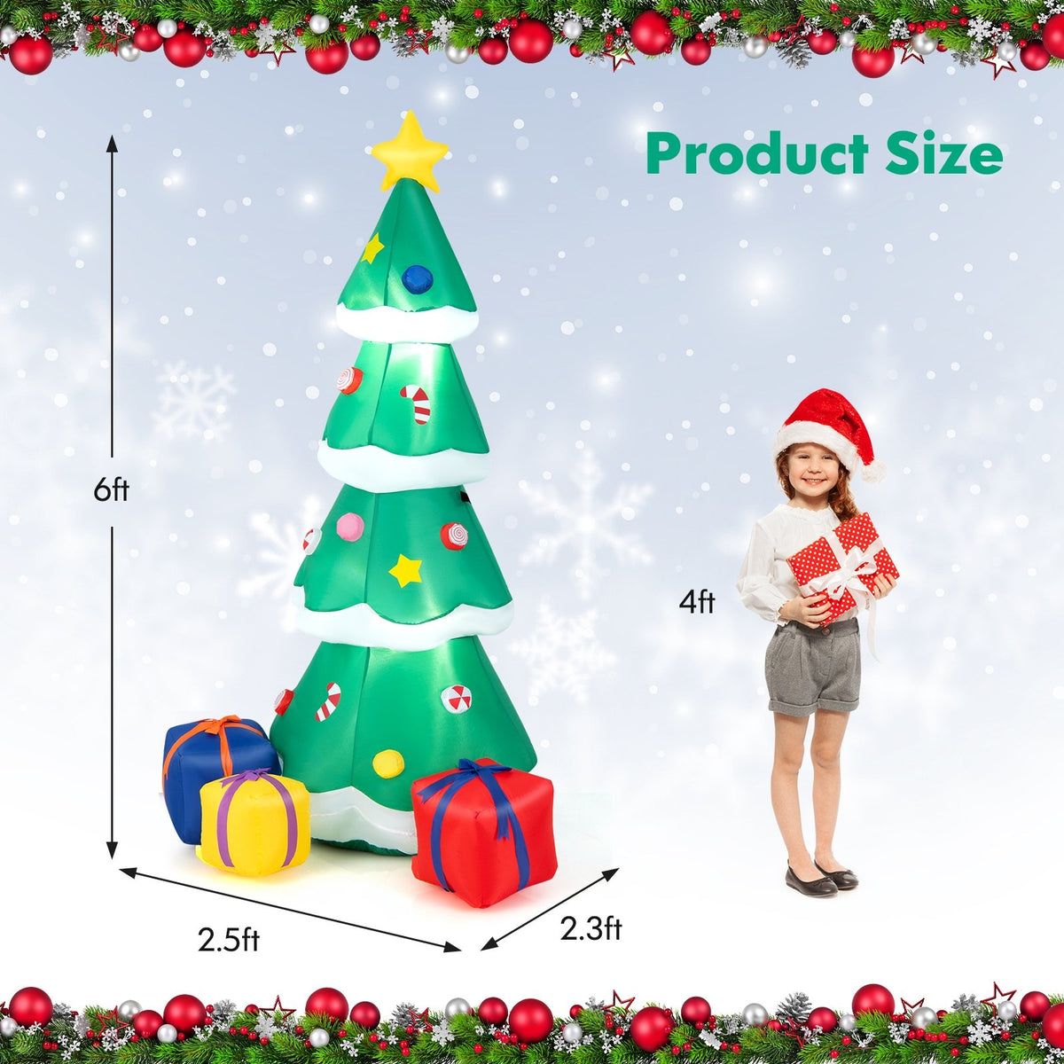 6 Feet Tall Blow up Christmas Tree with 3 Gift Boxes view 4