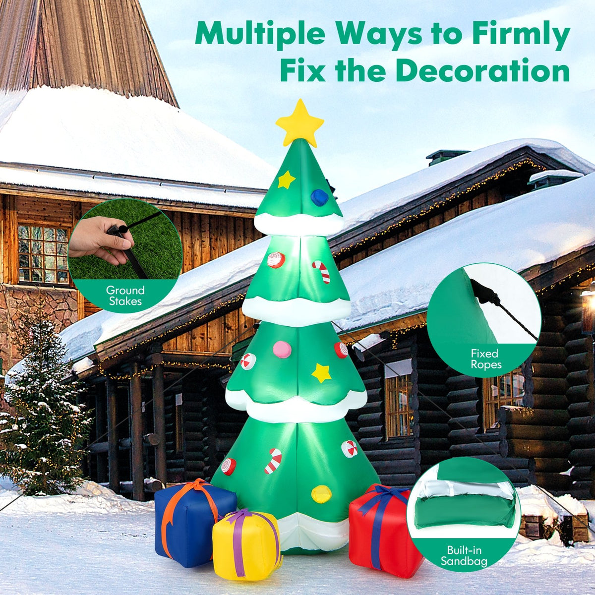 6 Feet Tall Blow up Christmas Tree with 3 Gift Boxes view 8
