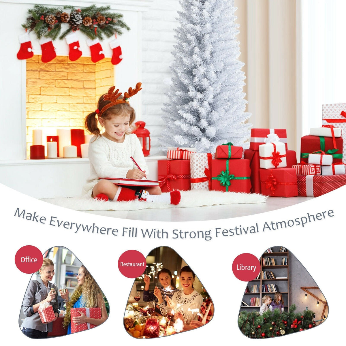 6 Feet Unlit Artificial Slim Pencil Christmas Tree with Metal Stand view 3