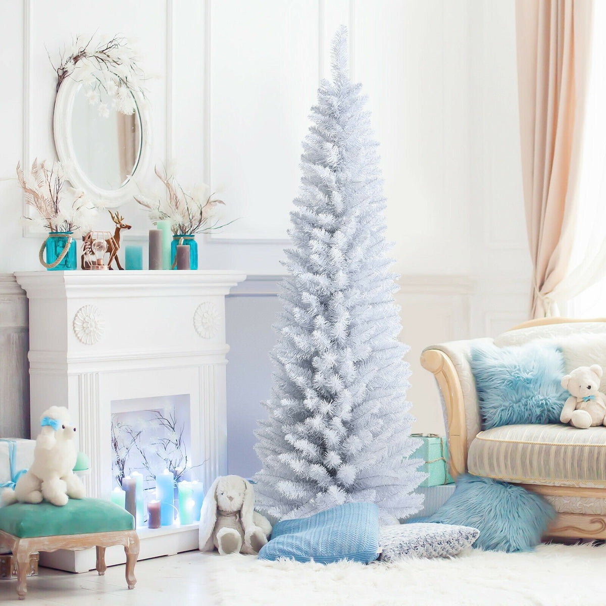 6 Feet Unlit Artificial Slim Pencil Christmas Tree with Metal Stand view 7