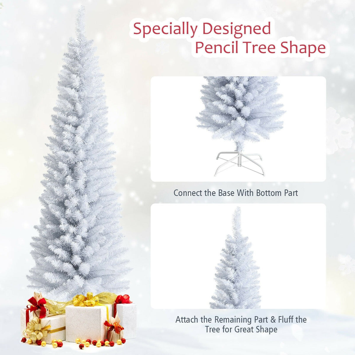 6 Feet Unlit Artificial Slim Pencil Christmas Tree with Metal Stand view 9