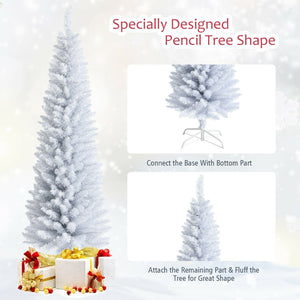 6 Feet Unlit Artificial Slim Pencil Christmas Tree with Metal Stand view 9