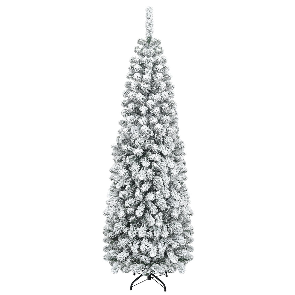 6 Feet Unlit Hinged Snow Flocked Artificial Pencil Christmas Tree with 500 Branch Tip