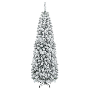 6 Feet Unlit Hinged Snow Flocked Artificial Pencil Christmas Tree with 500 Branch Tip