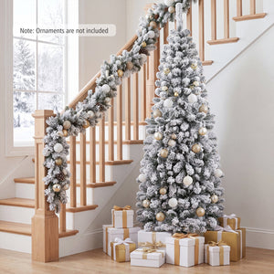 6 Feet Unlit Hinged Snow Flocked Artificial Pencil Christmas Tree with 500 Branch Tip view 3