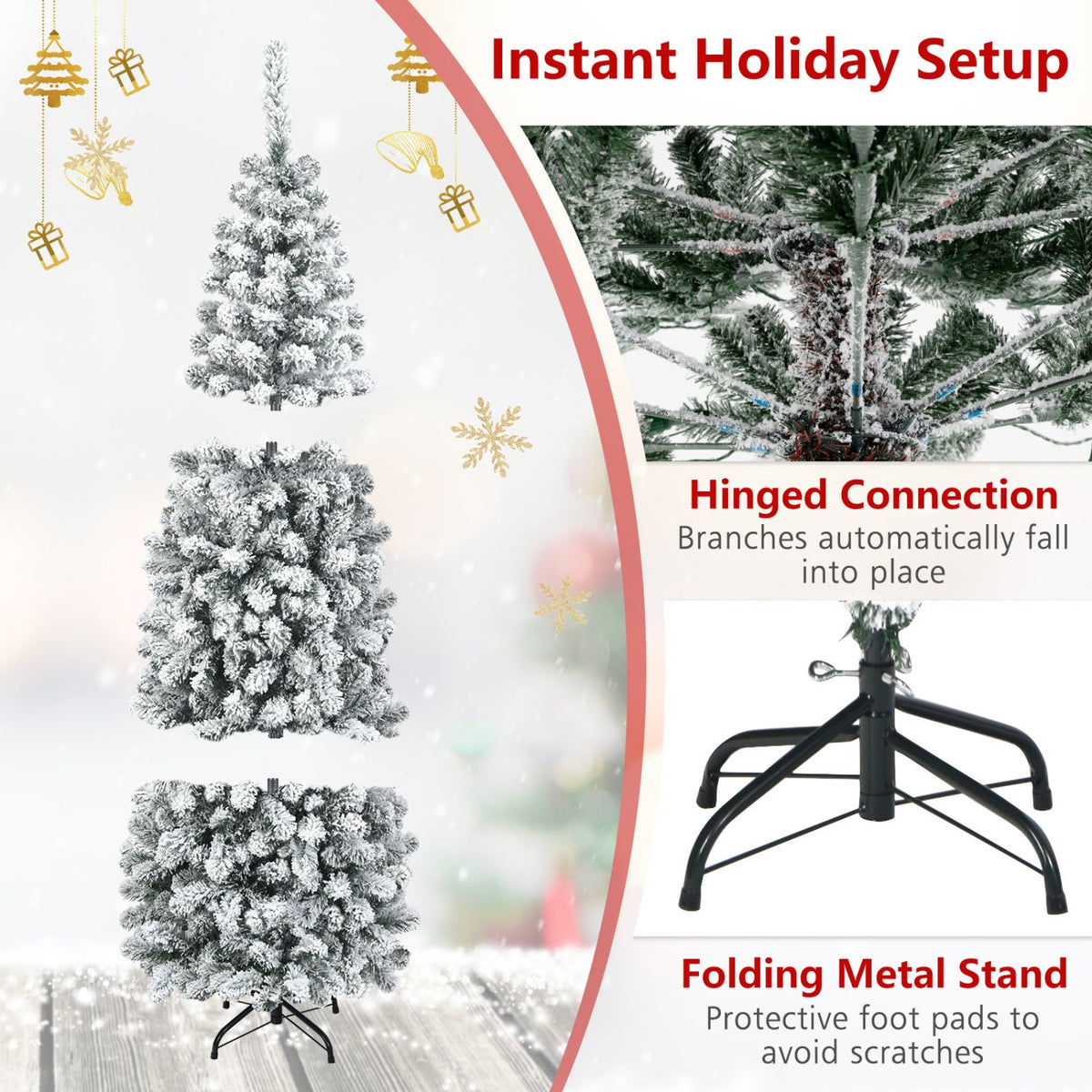 6 Feet Unlit Hinged Snow Flocked Artificial Pencil Christmas Tree with 500 Branch Tip view 8