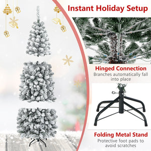 6 Feet Unlit Hinged Snow Flocked Artificial Pencil Christmas Tree with 500 Branch Tip view 8