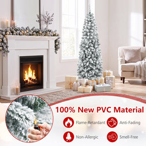 6 Feet Unlit Hinged Snow Flocked Artificial Pencil Christmas Tree with 500 Branch Tip view 9