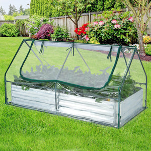 6 x 3 x 3 Feet Galvanized Raised Garden Bed with Greenhouse-Silver view 2