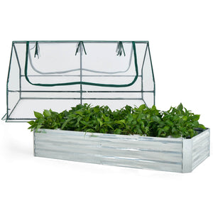 6 x 3 x 3 Feet Galvanized Raised Garden Bed with Greenhouse-Silver view 4