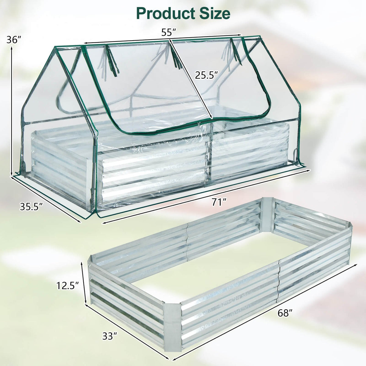 6 x 3 x 3 Feet Galvanized Raised Garden Bed with Greenhouse-Silver view 5