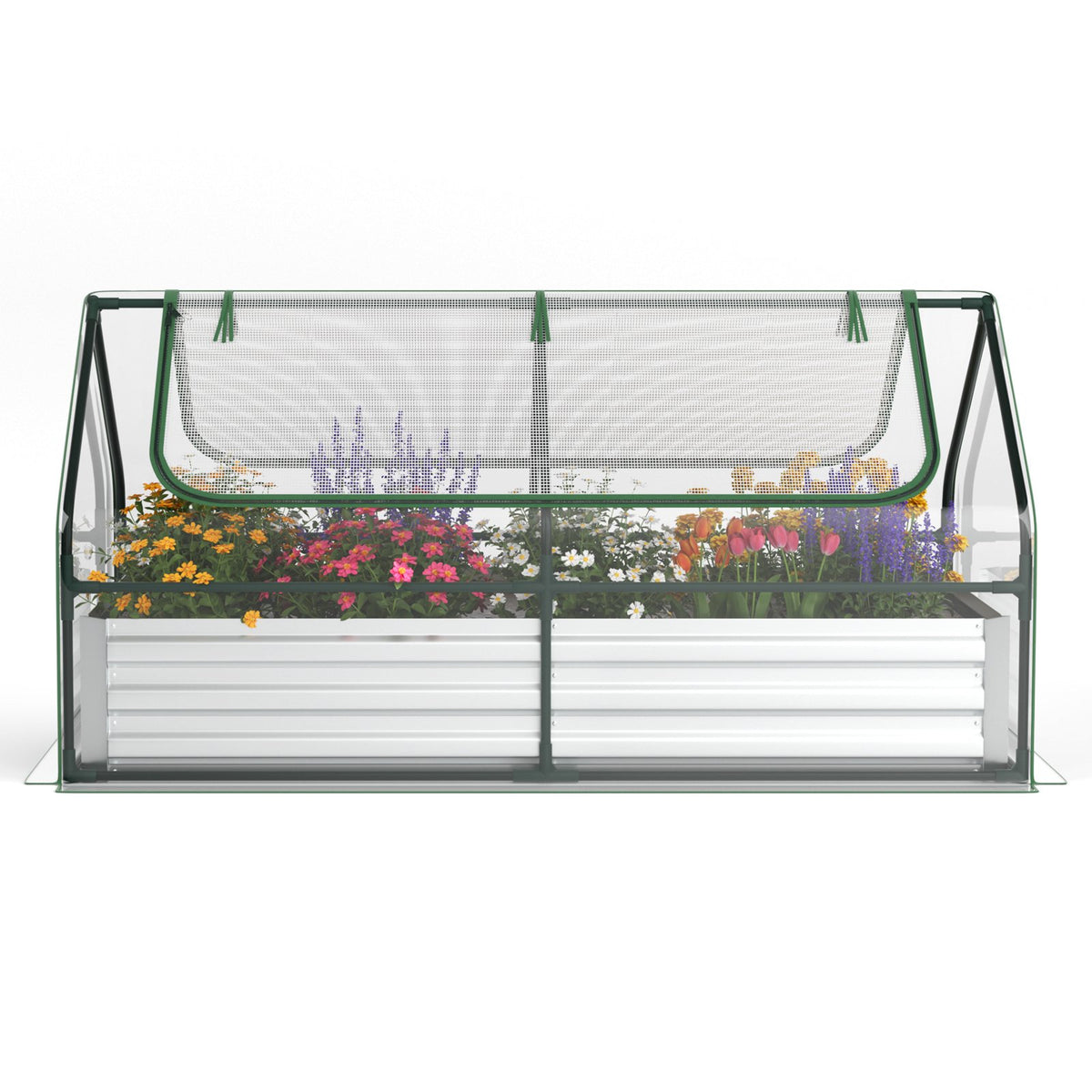 6 x 3 x 3 Feet Galvanized Raised Garden Bed with Greenhouse-Silver view 6