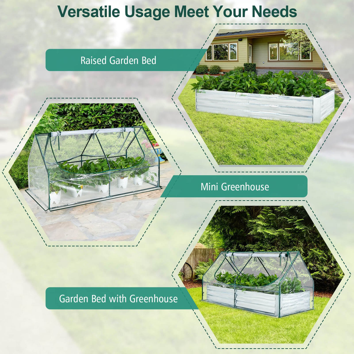 6 x 3 x 3 Feet Galvanized Raised Garden Bed with Greenhouse-Silver view 8