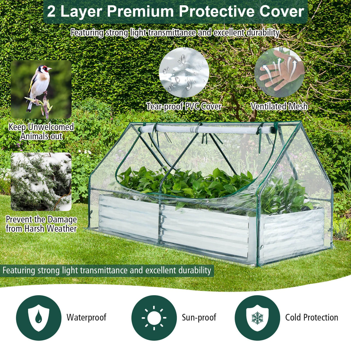 6 x 3 x 3 Feet Galvanized Raised Garden Bed with Greenhouse-Silver view 9