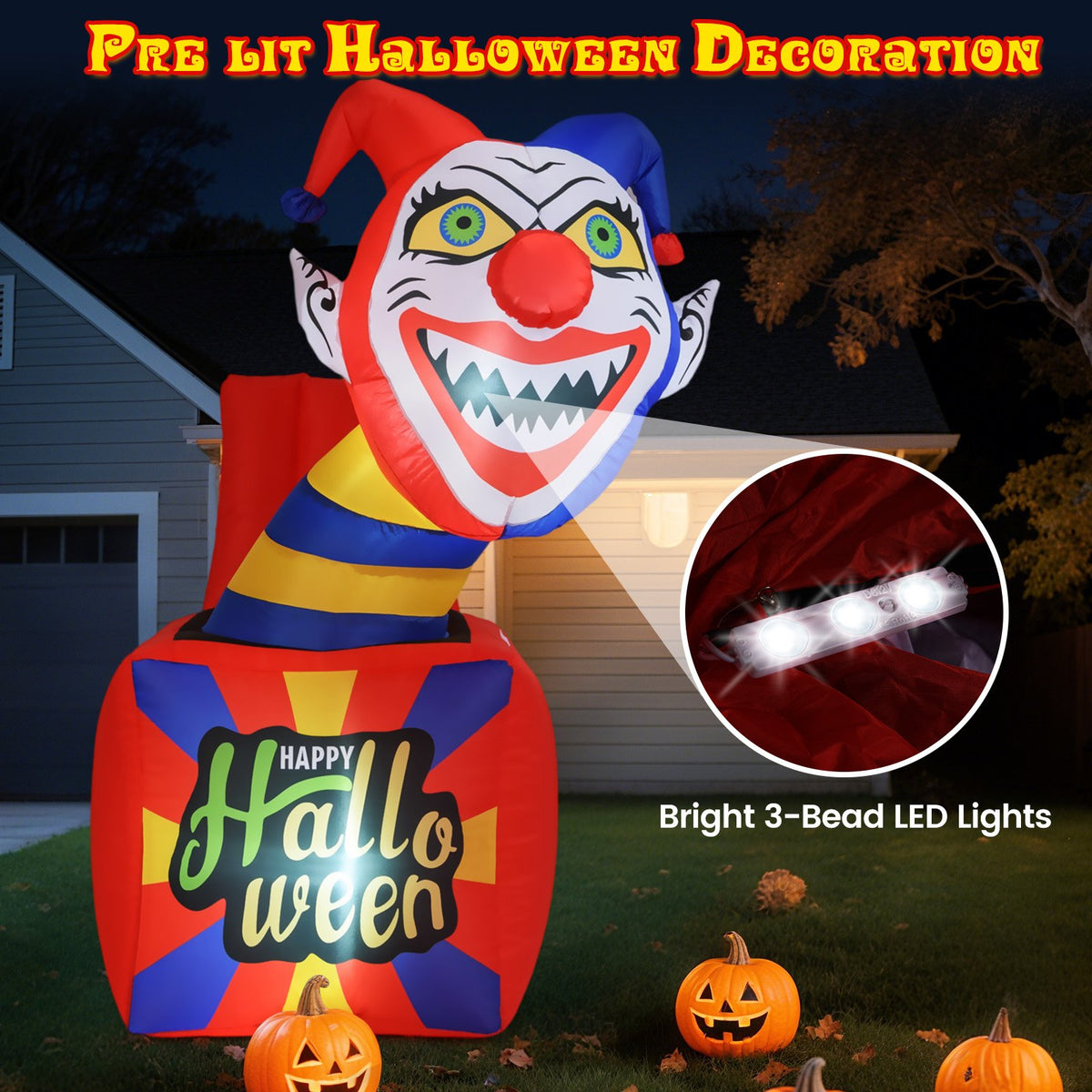 6 Ft Halloween Inflatable Clown with LED Lights for Indoor Outdoor Porch view 7