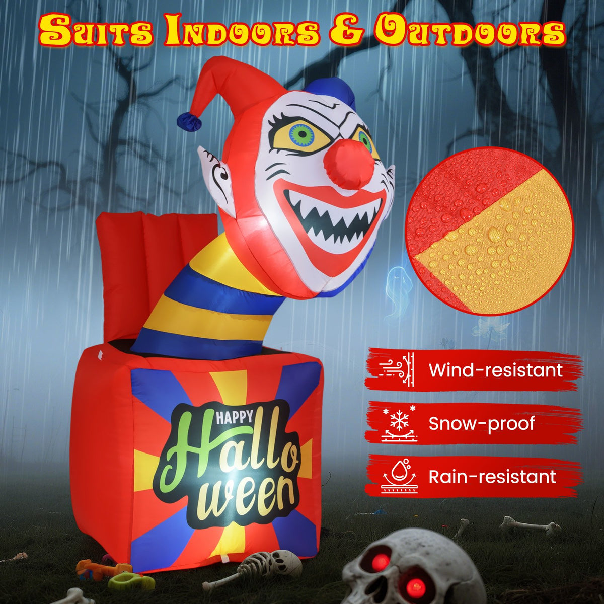 6 Ft Halloween Inflatable Clown with LED Lights for Indoor Outdoor Porch view 9