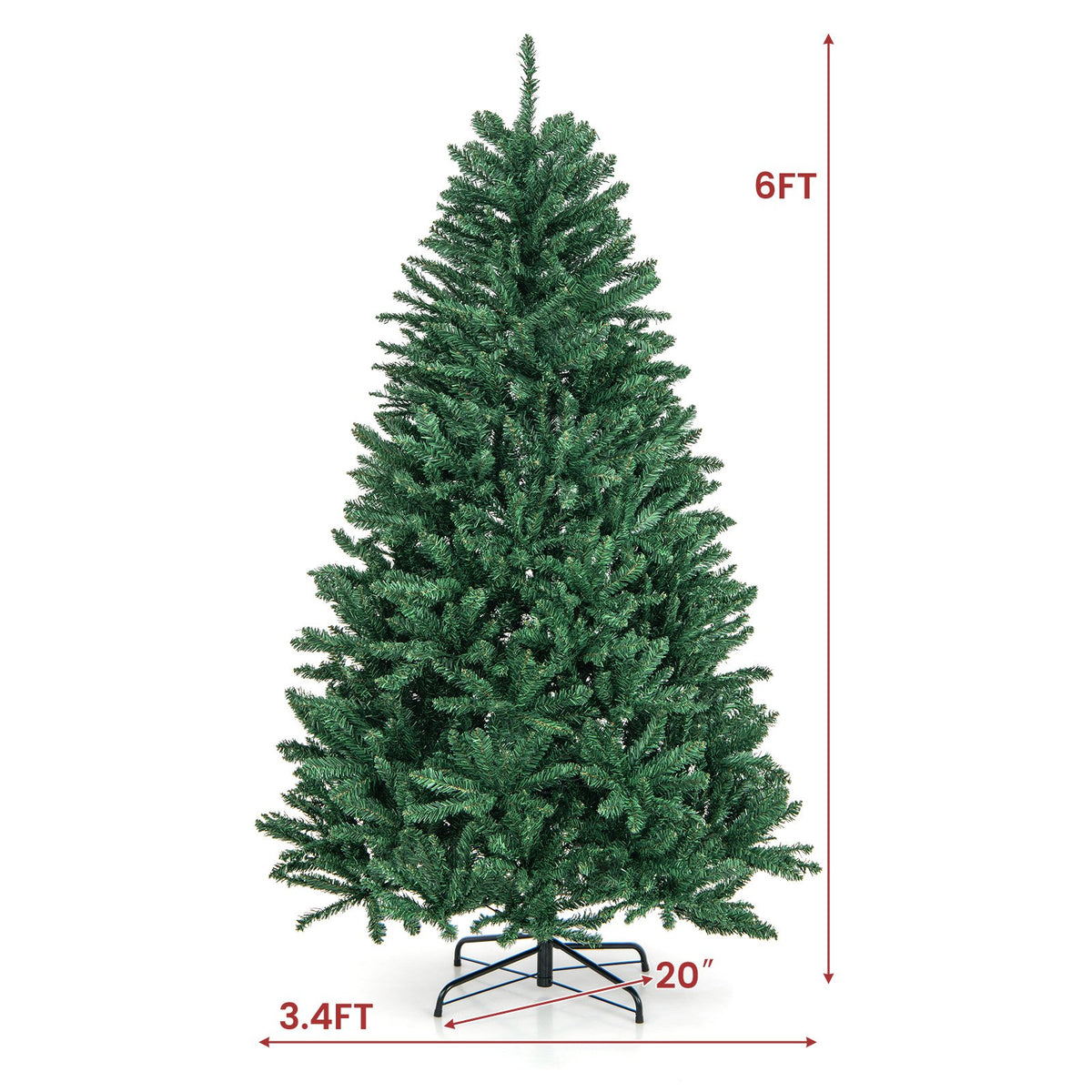 6 Feet Hinged Artificial Christmas Tree with Solid Metal Stand view 5