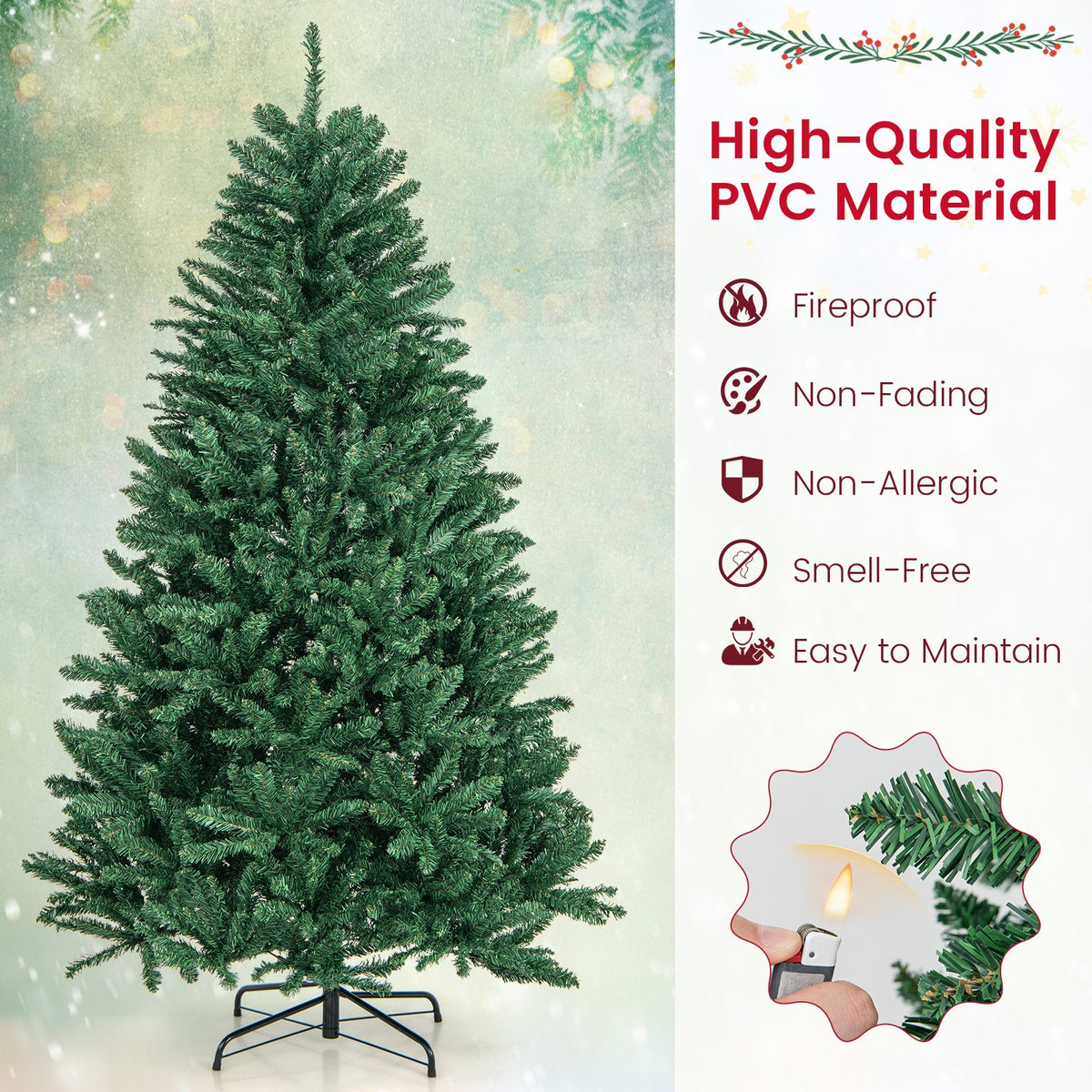 6 Feet Hinged Artificial Christmas Tree with Solid Metal Stand view 6