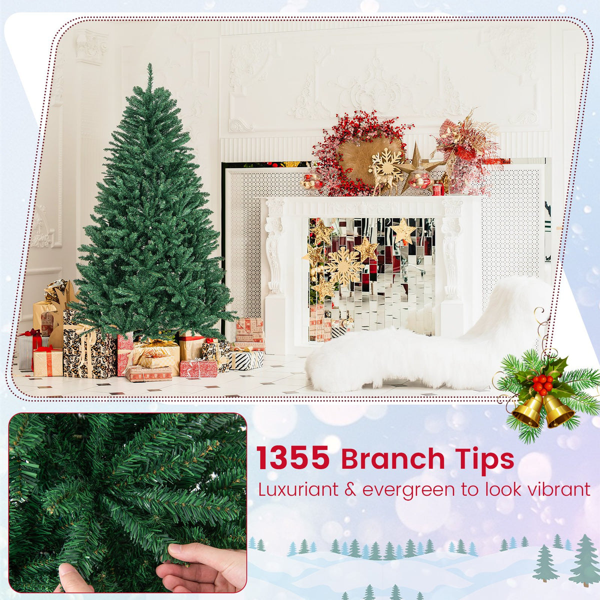 6 Feet Hinged Artificial Christmas Tree with Solid Metal Stand view 8