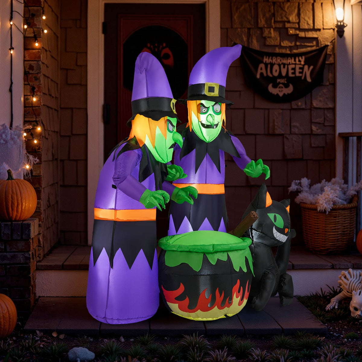 6 Ft Inflatable Halloween Witches with Cauldron & Black Cat view 3