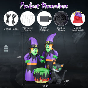 6 Ft Inflatable Halloween Witches with Cauldron & Black Cat view 4