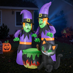 6 Ft Inflatable Halloween Witches with Cauldron & Black Cat view 5