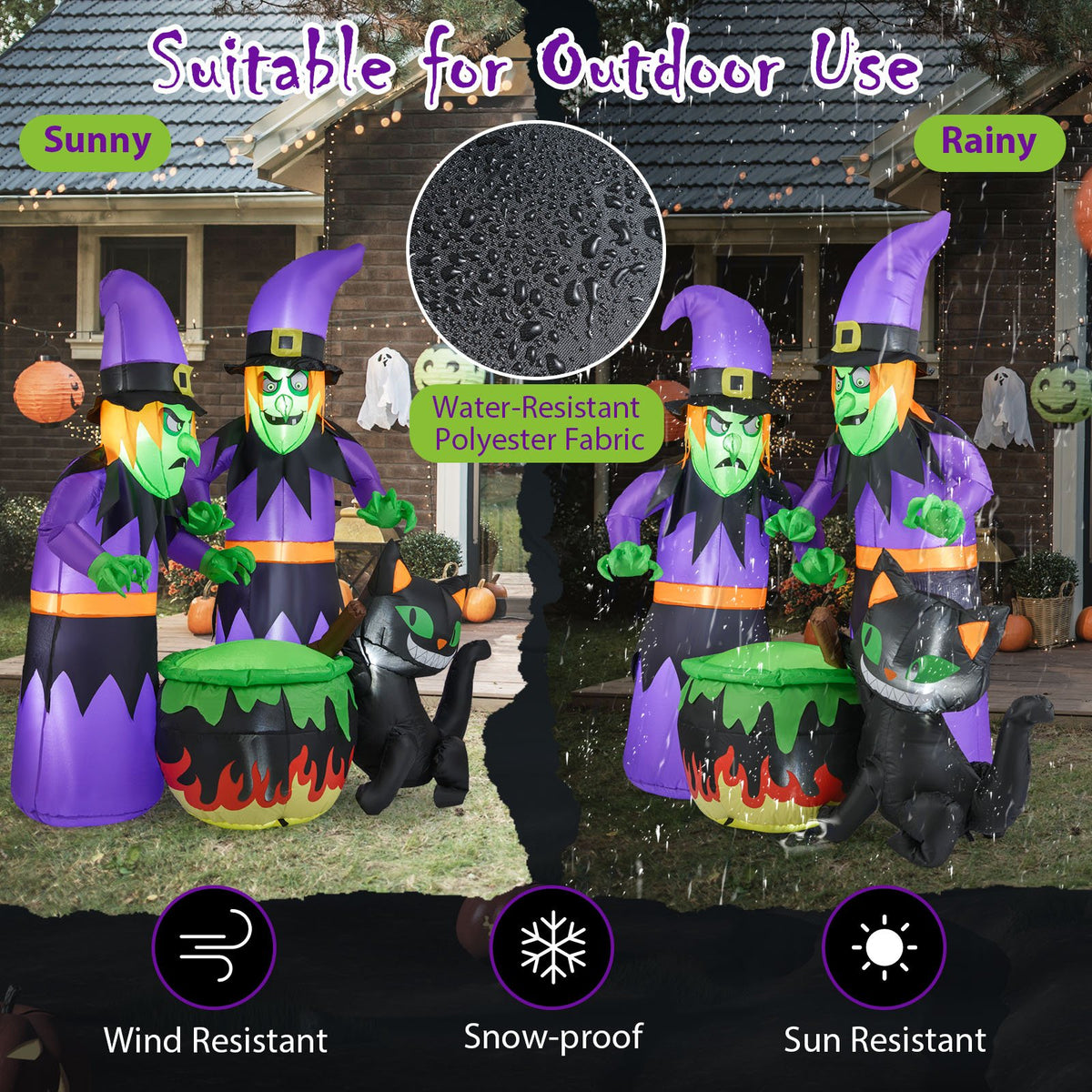 6 Ft Inflatable Halloween Witches with Cauldron & Black Cat view 8
