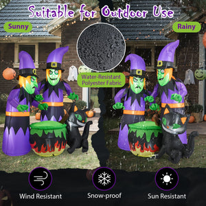 6 Ft Inflatable Halloween Witches with Cauldron & Black Cat view 8