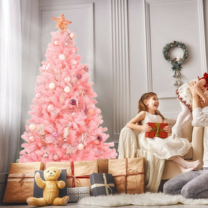 6 Feet Pink Artificial Hinged Spruce Full Christmas Tree with Foldable Metal Stand view 2