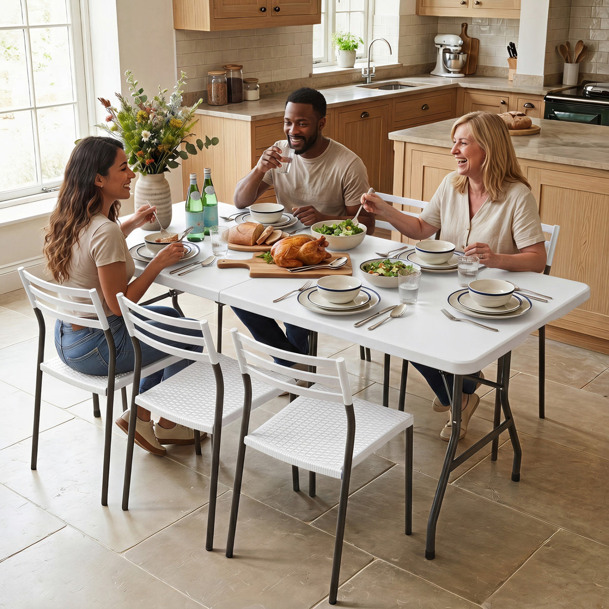 6 FT Plastic Fold-in-Half Camping Table-White view 2