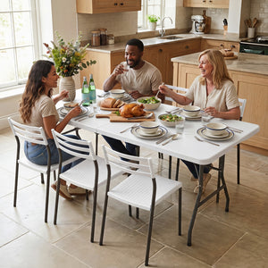 6 FT Plastic Fold-in-Half Camping Table-White view 2