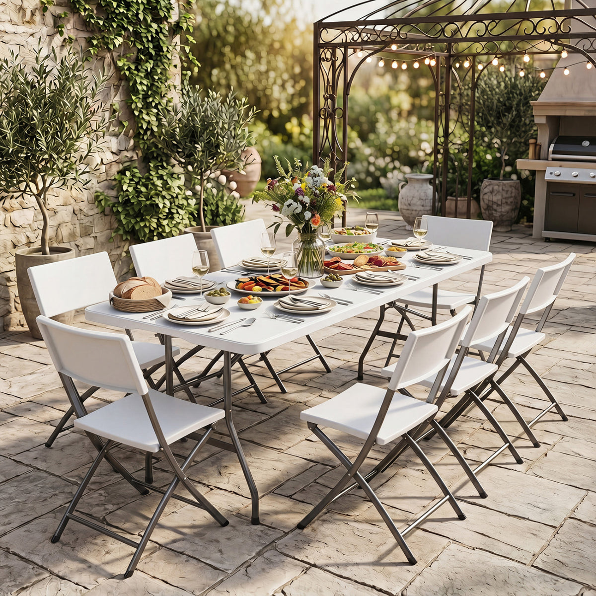 6 FT Plastic Fold-in-Half Camping Table-White view 3