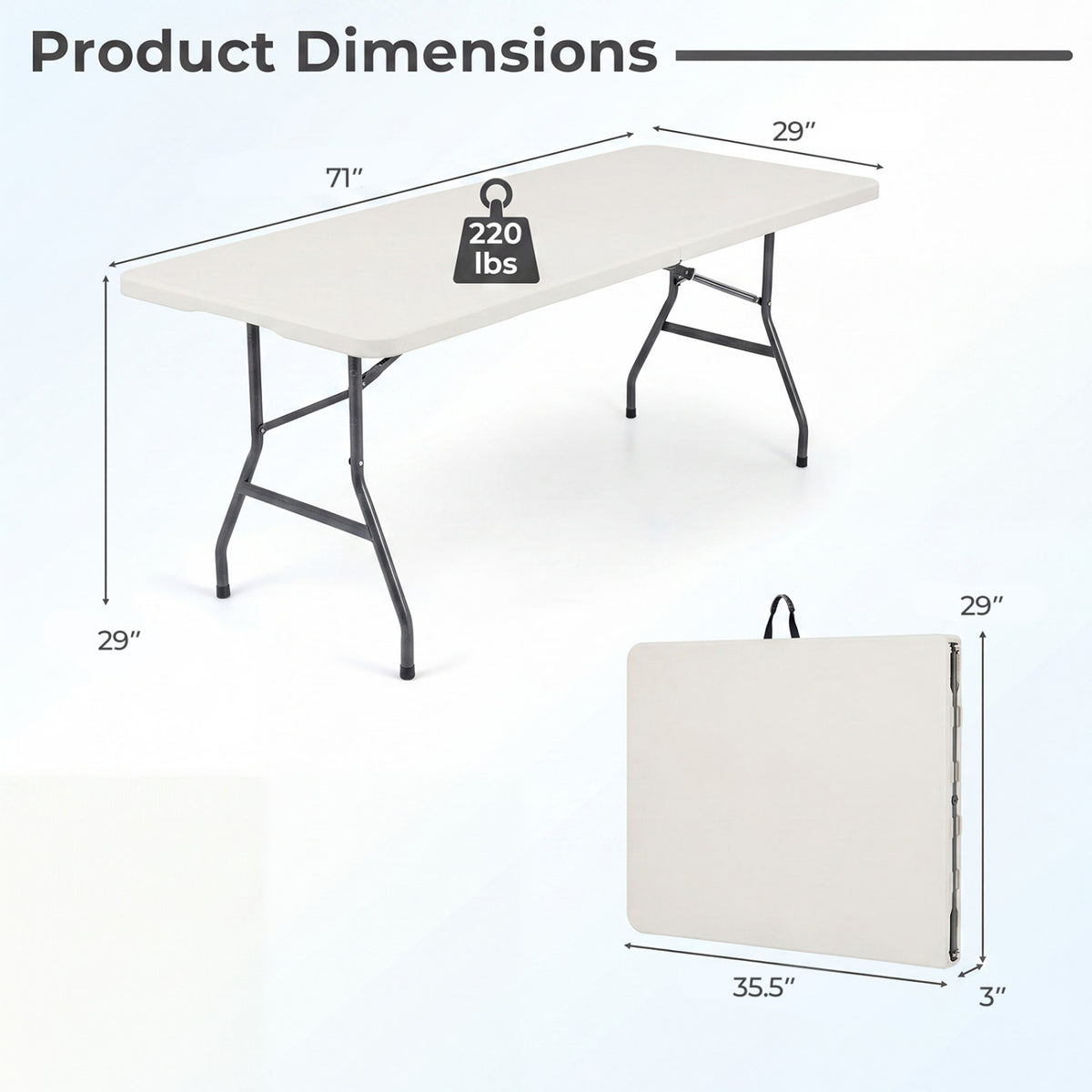 6 FT Plastic Fold-in-Half Camping Table-White view 5