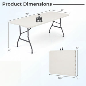 6 FT Plastic Fold-in-Half Camping Table-White view 5