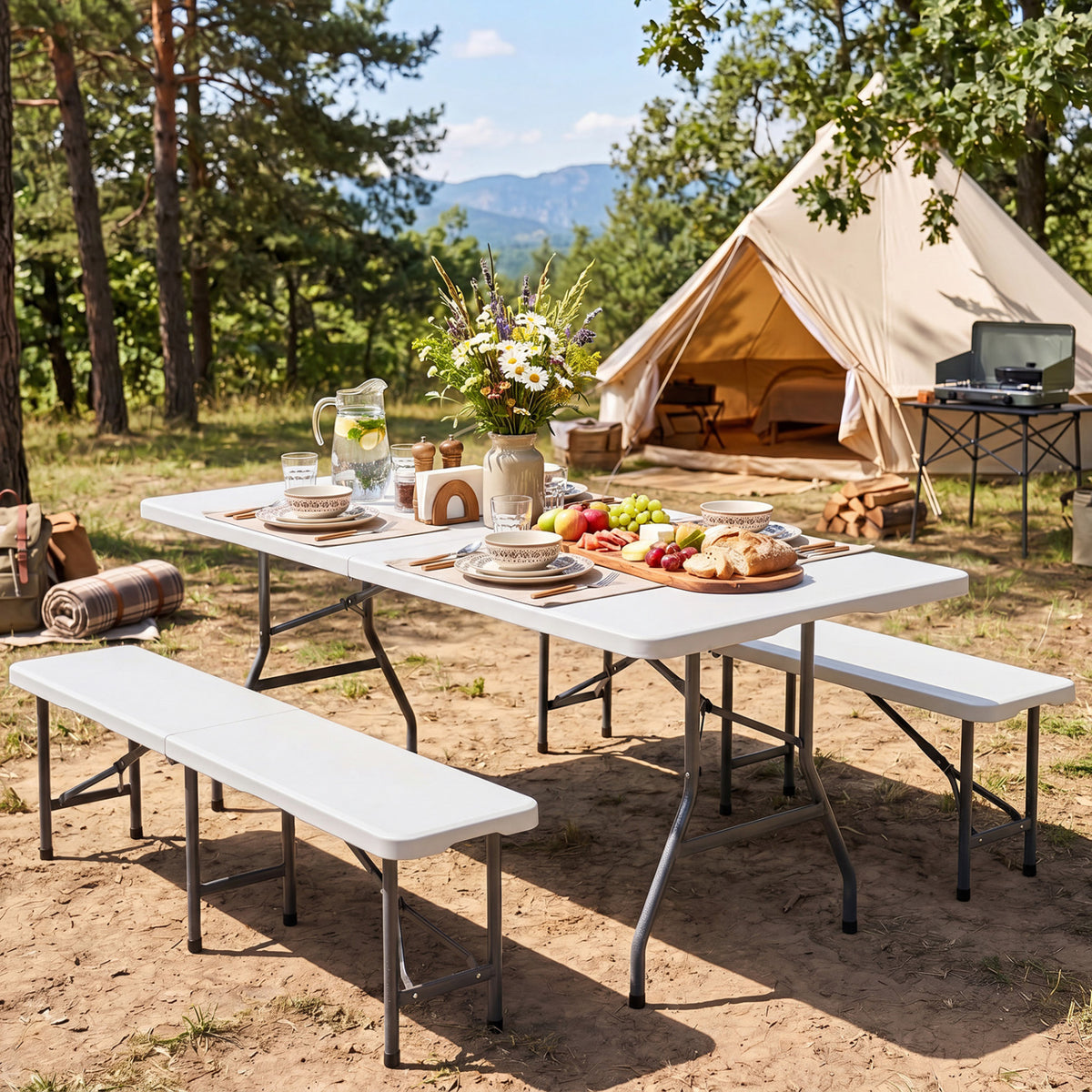 6 FT Plastic Fold-in-Half Camping Table-White view 6