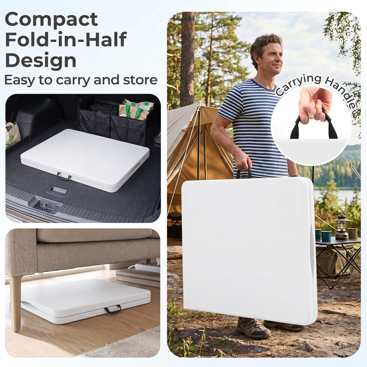 6 FT Plastic Fold-in-Half Camping Table-White view 9