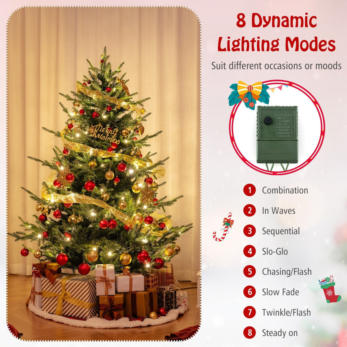 6 FT Pre-Lit Artificial Hinged Xmas Tree with 778 PVC and PE Branch Tips-M view 8