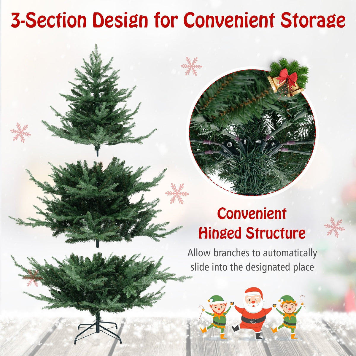 6 FT Pre-Lit Artificial Hinged Xmas Tree with 778 PVC and PE Branch Tips-M view 9