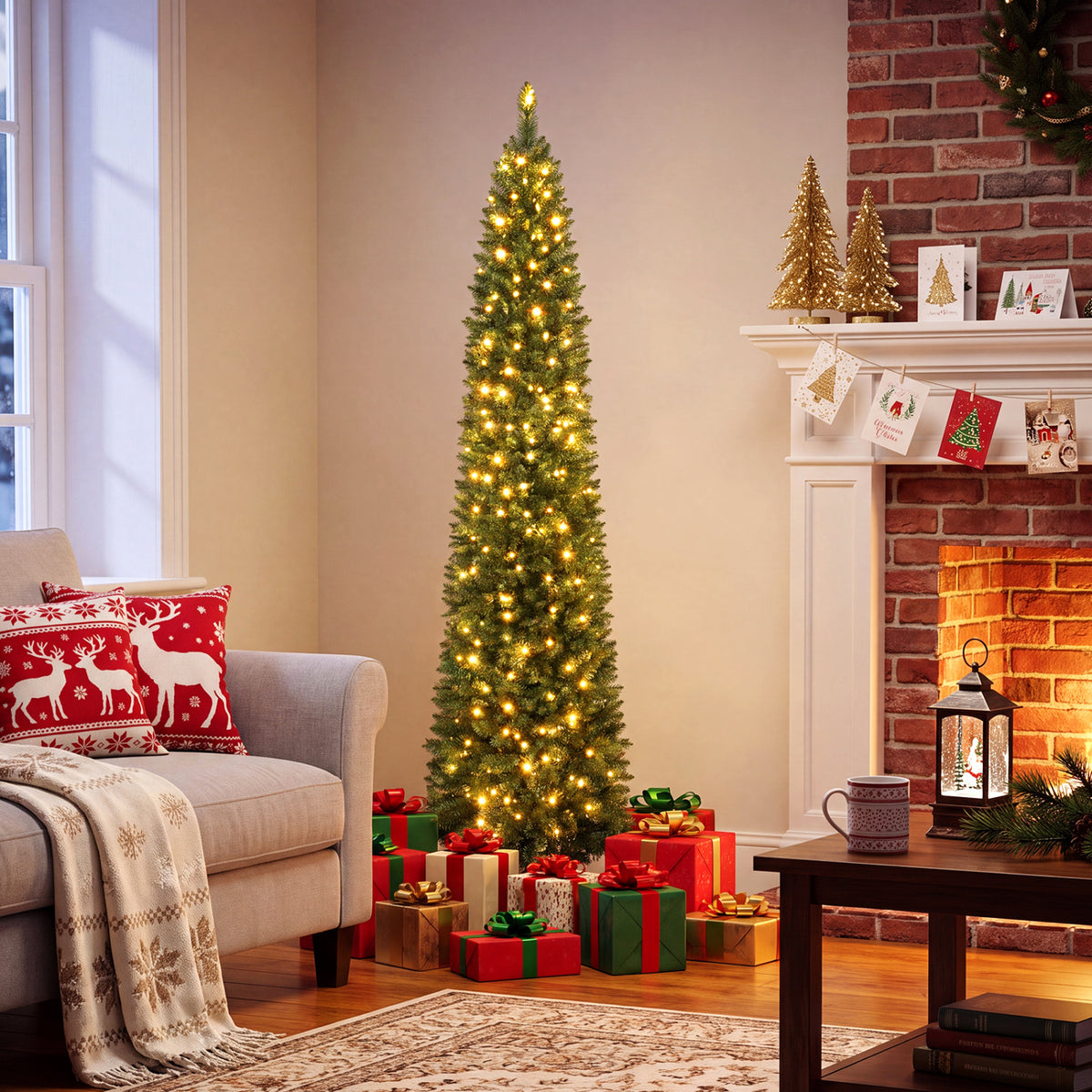 6 FT Pre-Lit Pencil Christmas Tree with 180 Warm White LED Lights view 5