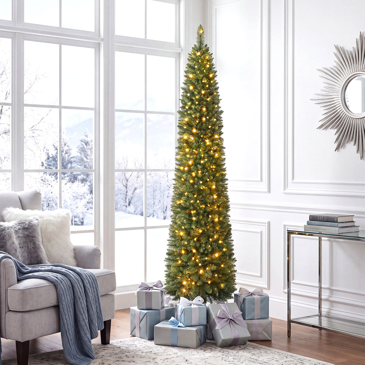 6 FT Pre-Lit Pencil Christmas Tree with 180 Warm White LED Lights view 6