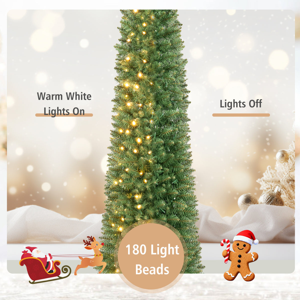 6 FT Pre-Lit Pencil Christmas Tree with 180 Warm White LED Lights view 9
